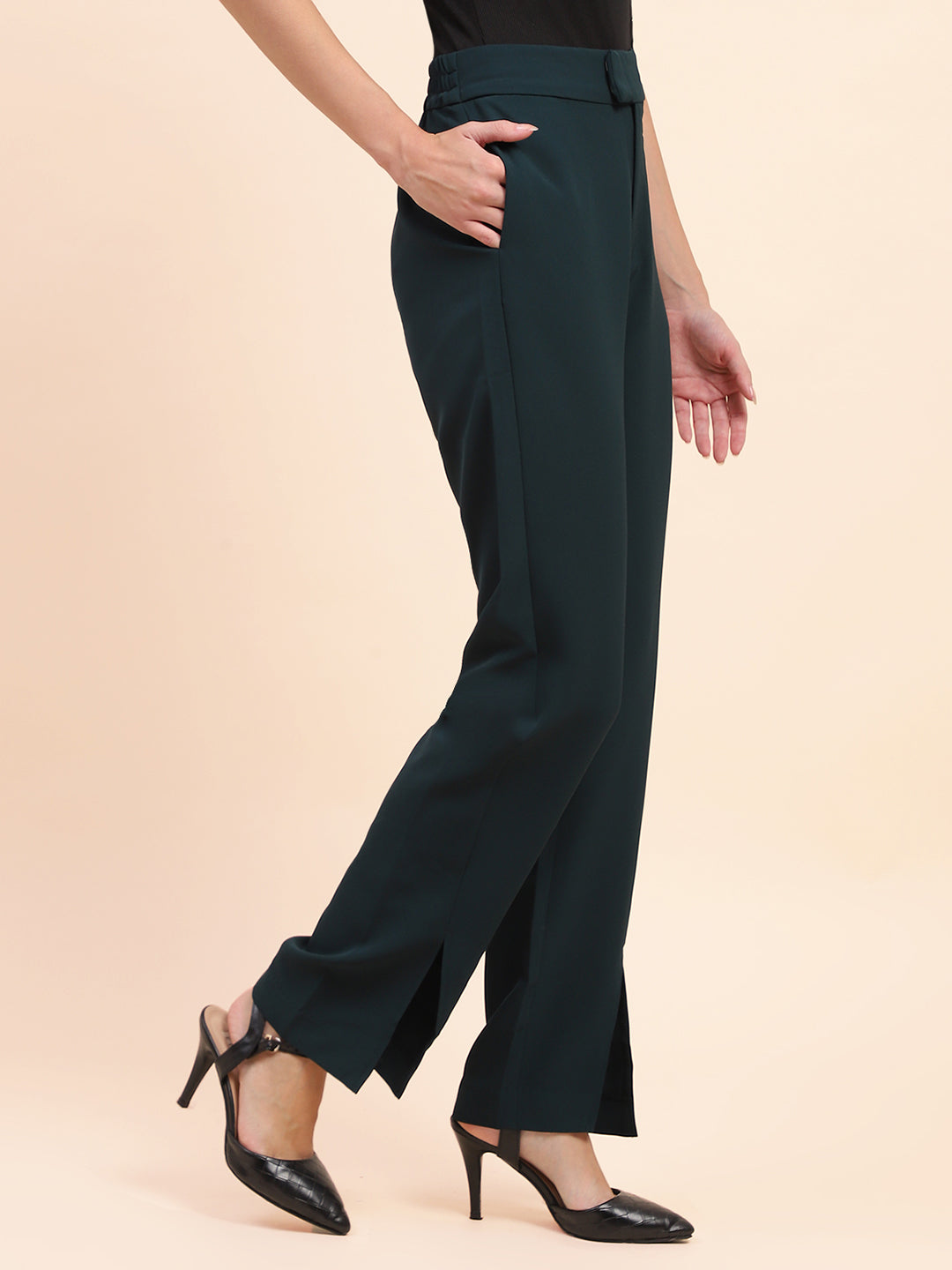 Camla Barcelona Side Slit Salem Blue Straight Fit Trousers