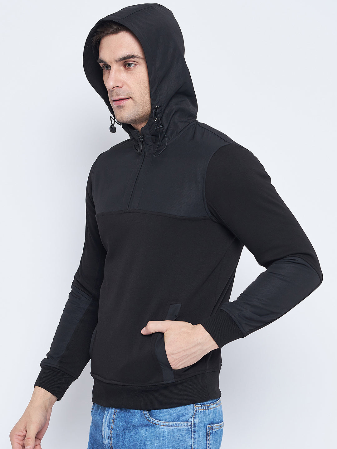 Camla Barcelona Men'S Zip Top Closure Black Hooded Sweatshirt