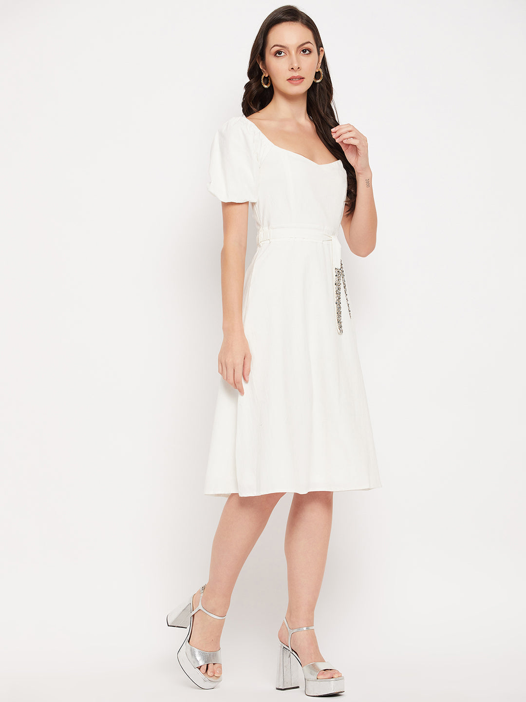 Camla Barcelona White Sweetheart Neckline Embellished Dress