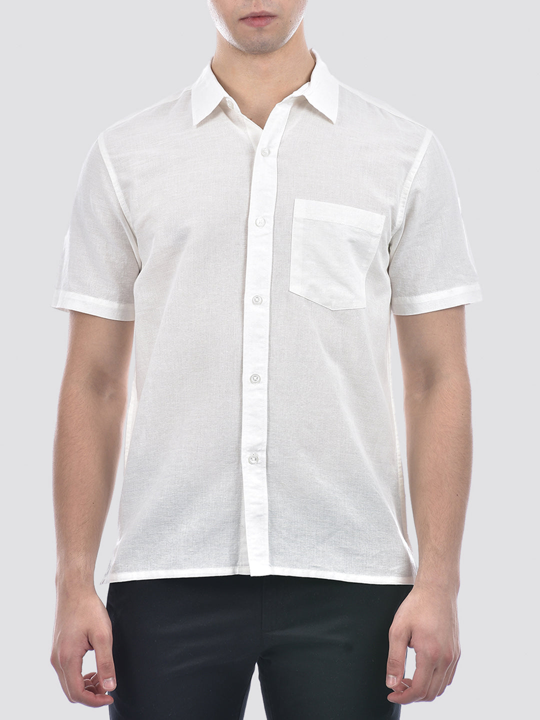 Camla Barcelona Patch Pocketed Linen Blend White Shirt