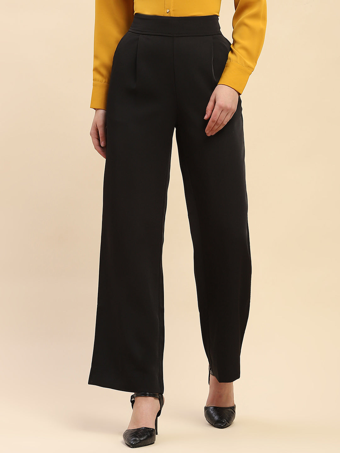 Camla Barcelona High Rise Black Wide Leg Fit Trousers