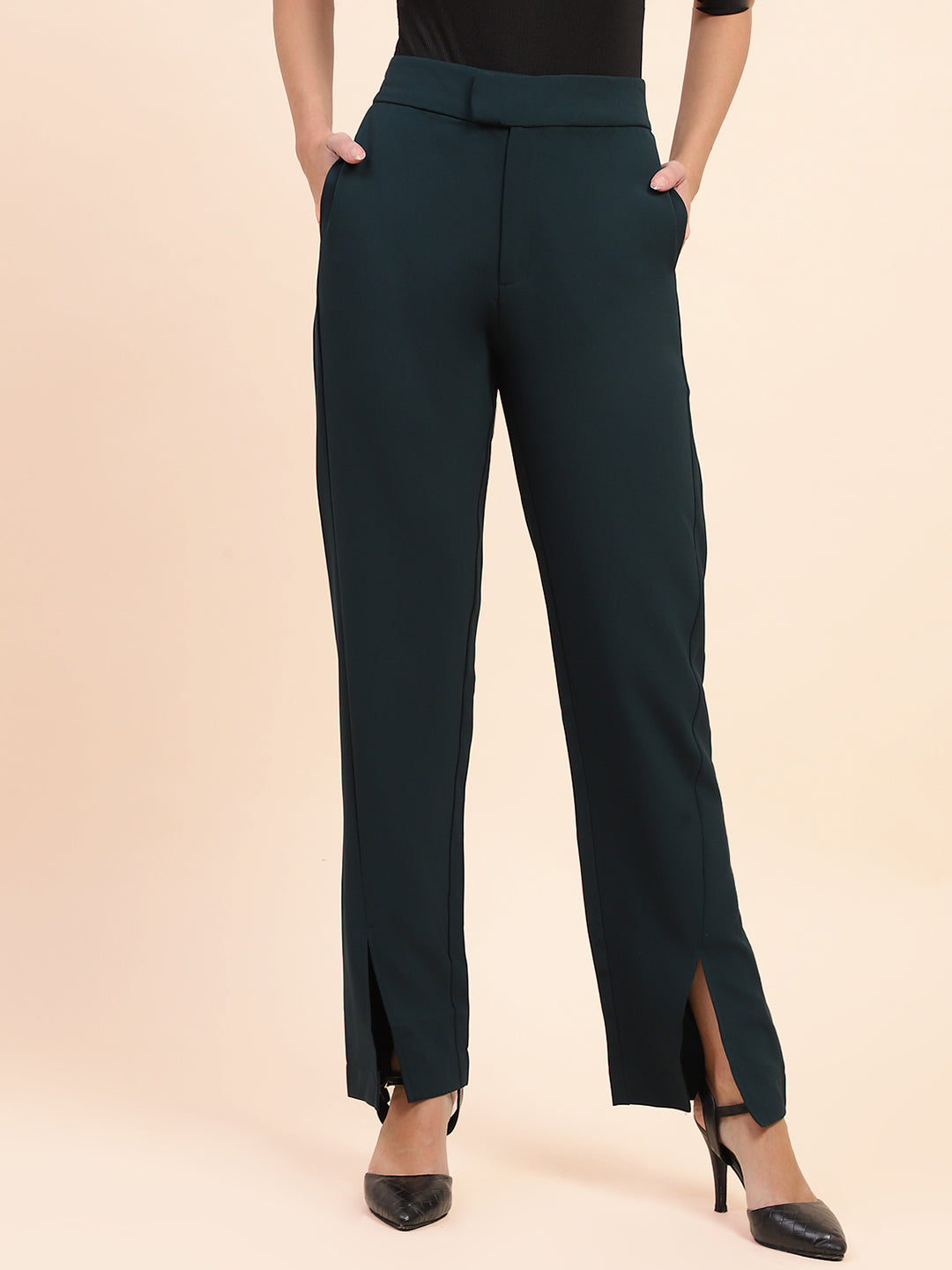 Camla Barcelona Side Slit Salem Blue Straight Fit Trousers