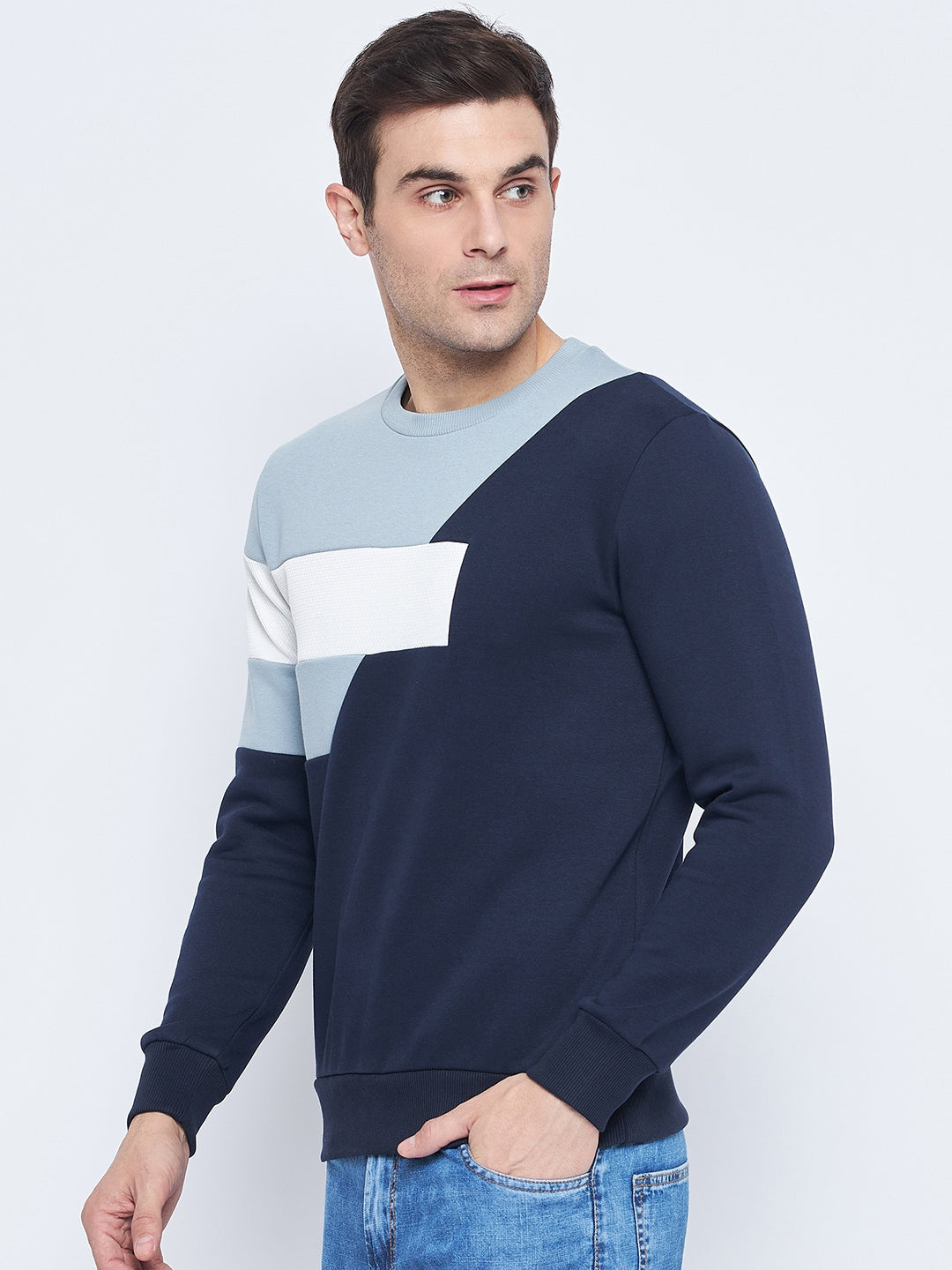 Camla Barcelona Men'S Colourblocked Navy Blue Sweatshirt