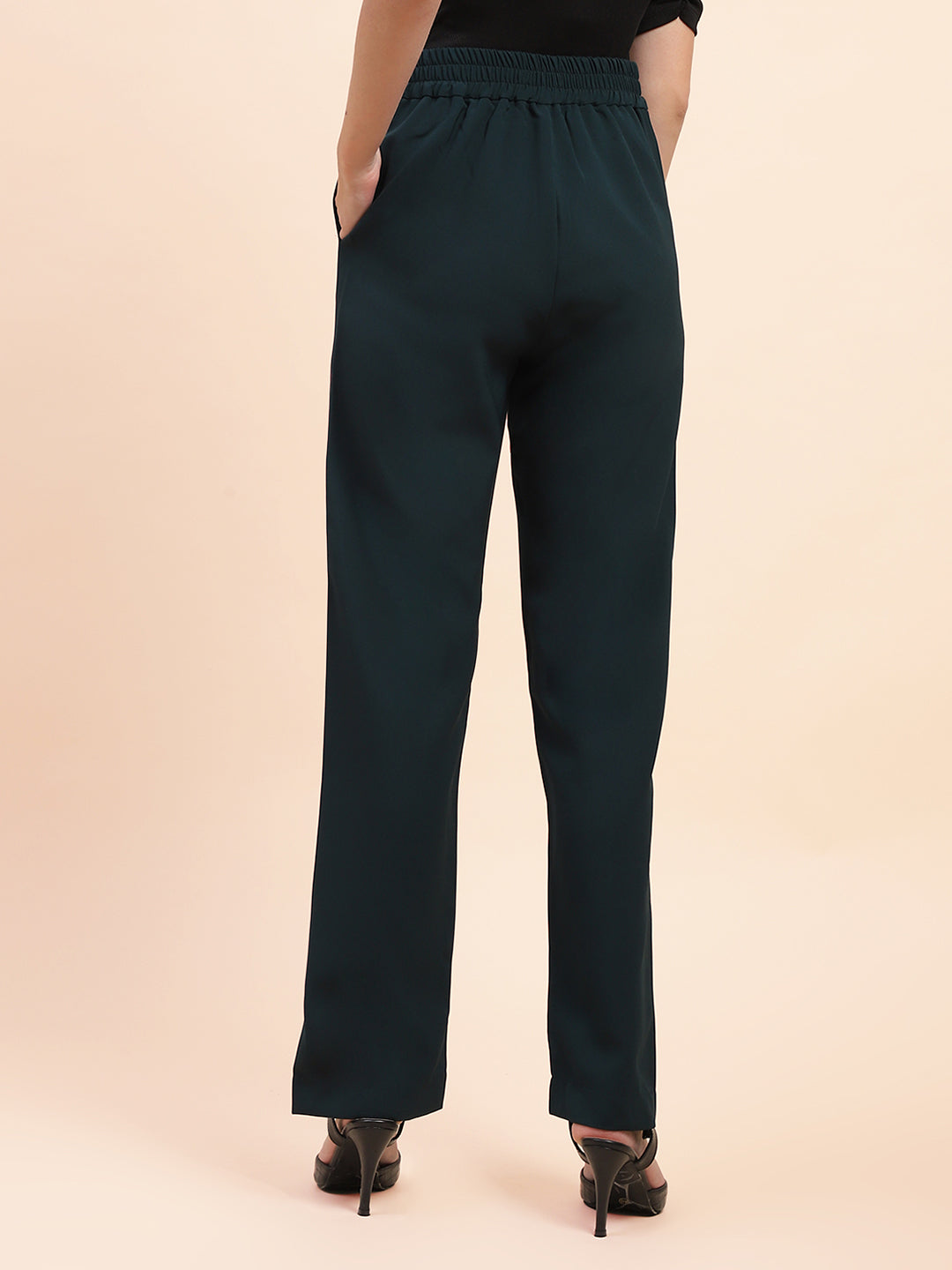 Camla Barcelona Side Slit Salem Blue Straight Fit Trousers