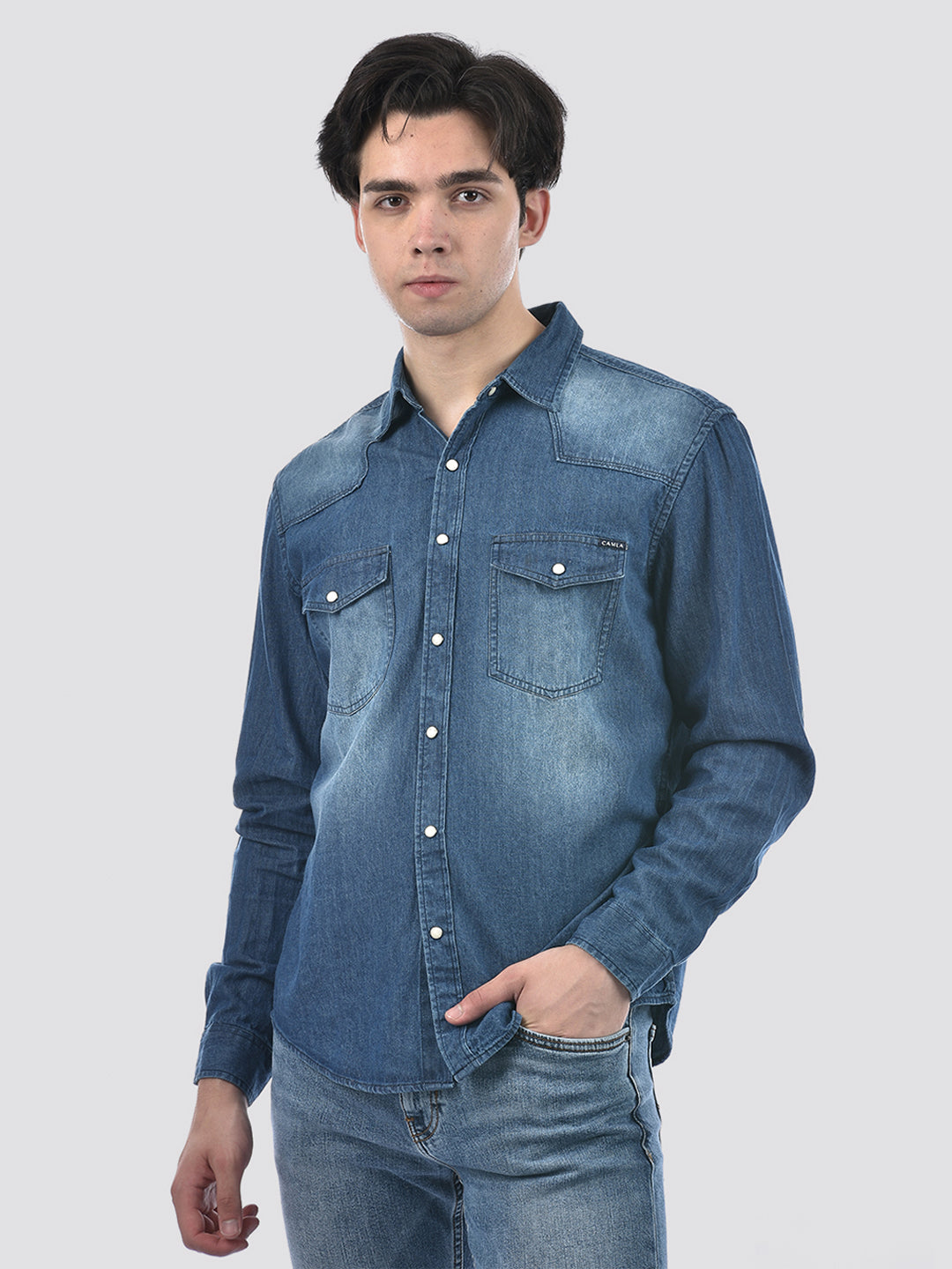 Camla Barcelona Stone Wash Dark Blue Denim Shirt