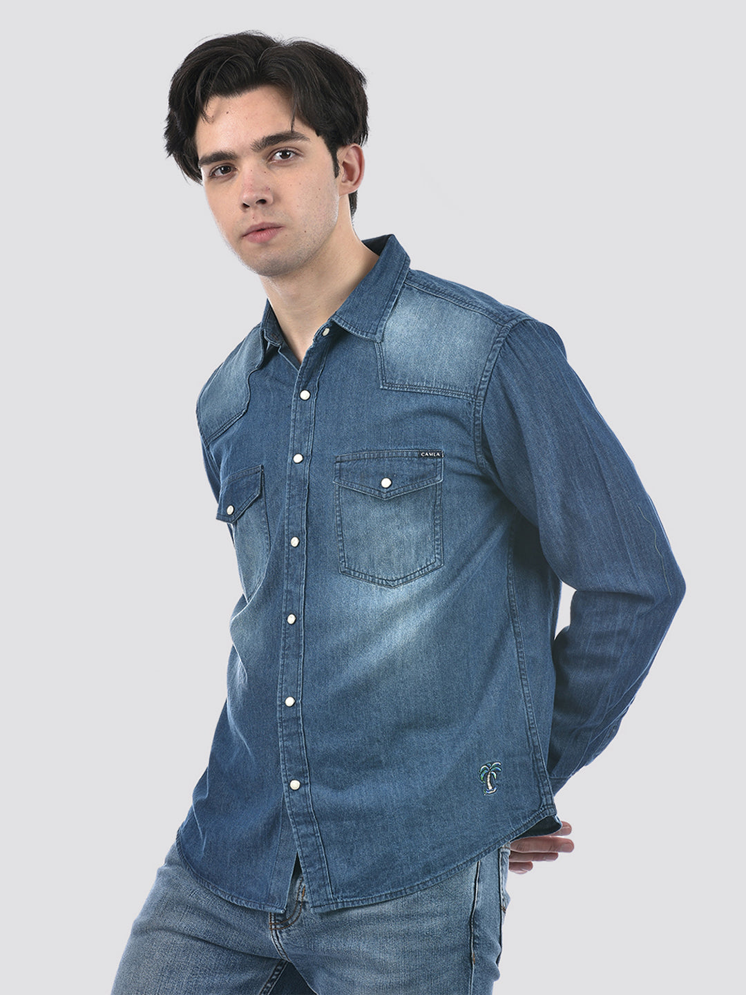 Camla Barcelona Stone Wash Dark Blue Denim Shirt