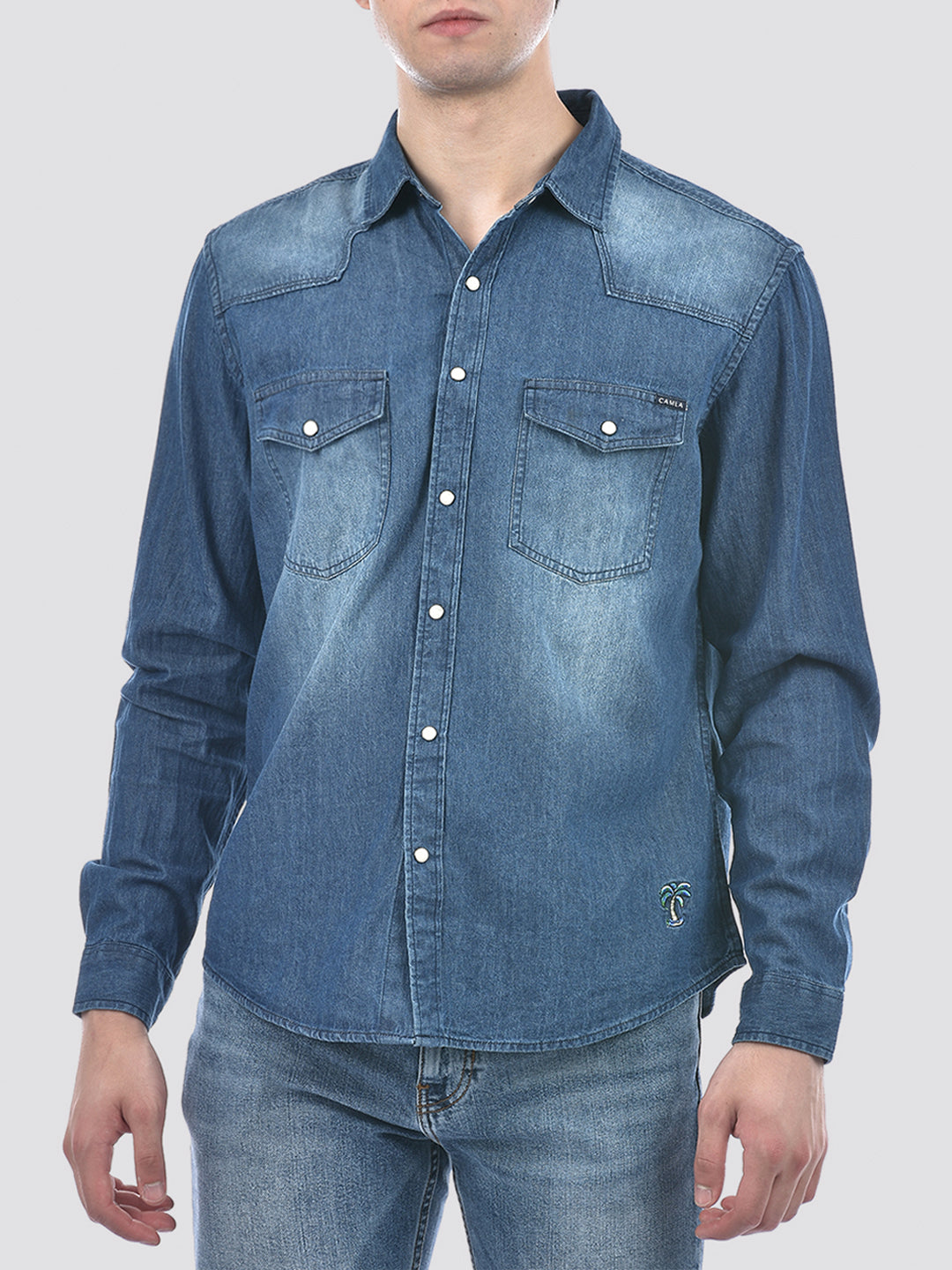 Camla Barcelona Stone Wash Dark Blue Denim Shirt