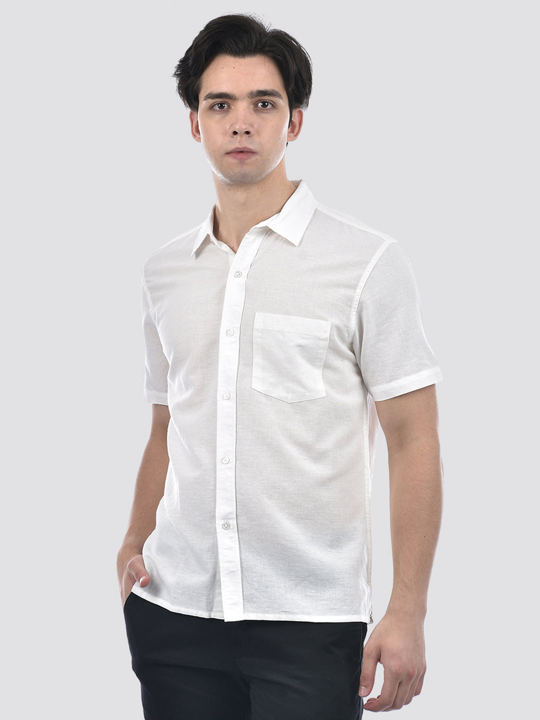 Camla Barcelona Patch Pocketed Linen Blend White Shirt
