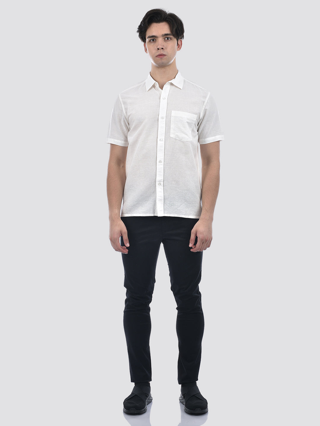 Camla Barcelona Patch Pocketed Linen Blend White Shirt