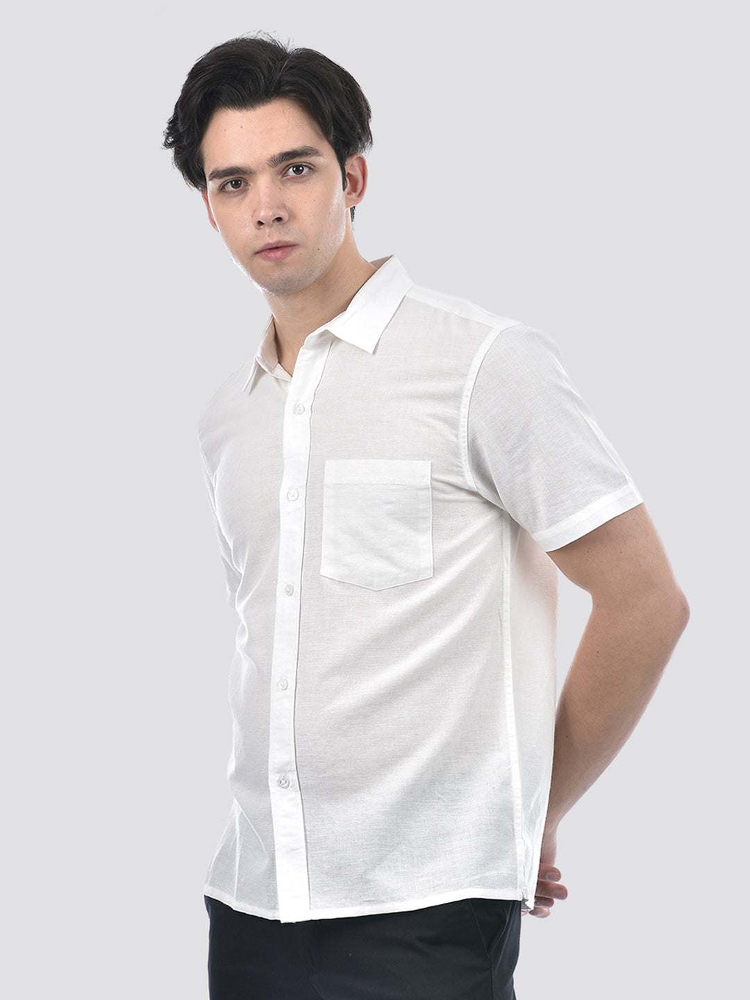 Camla Barcelona Patch Pocketed Linen Blend White Shirt
