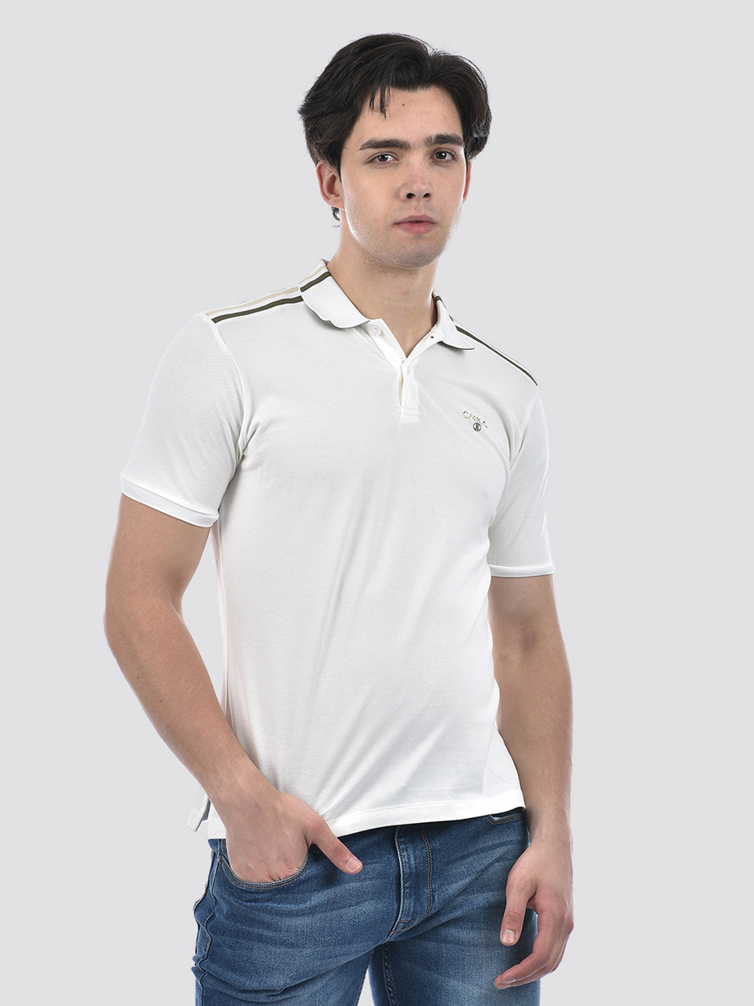 Camla Barcelona Striped Shoulder Cream Polo T-shirt