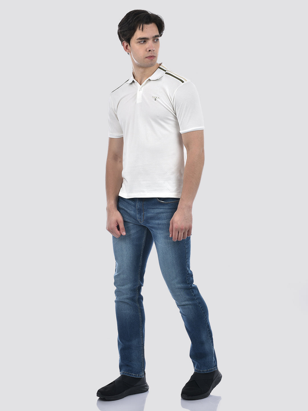 Camla Barcelona Striped Shoulder Cream Polo T-shirt