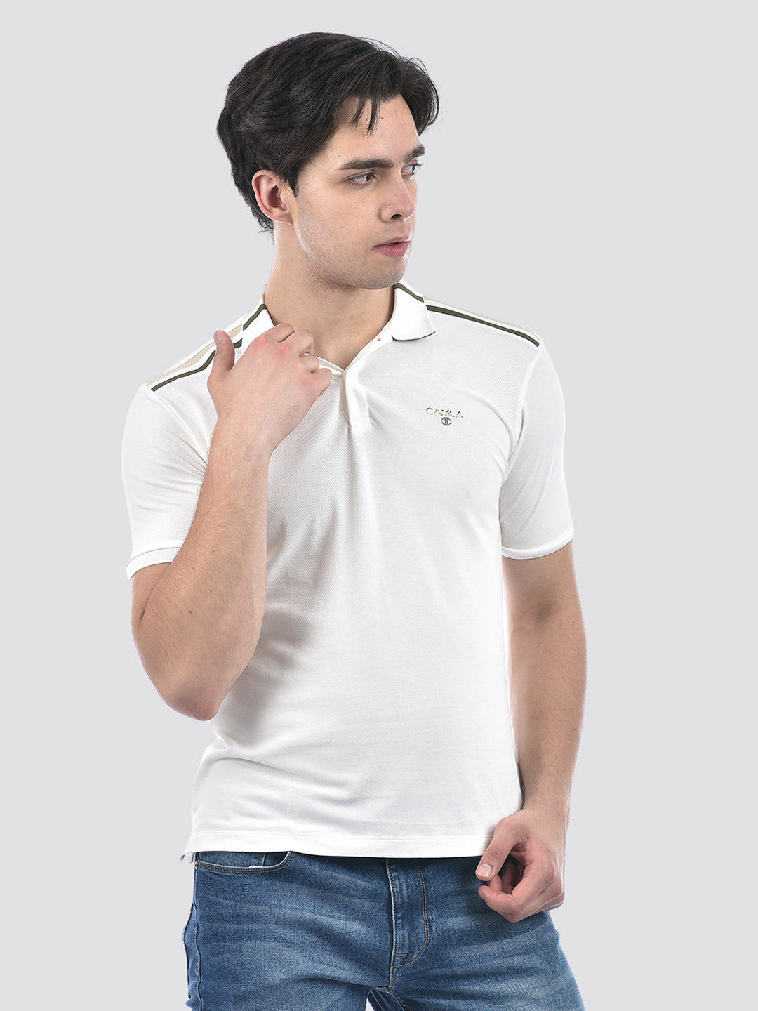 Camla Barcelona Striped Shoulder Cream Polo T-shirt