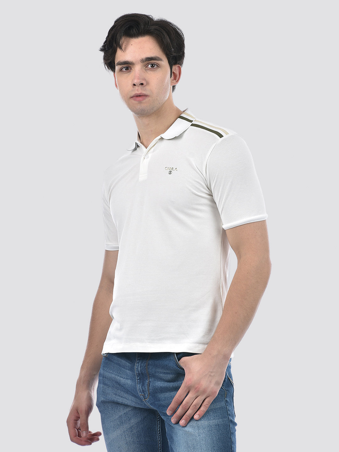 Camla Barcelona Striped Shoulder Cream Polo T-shirt