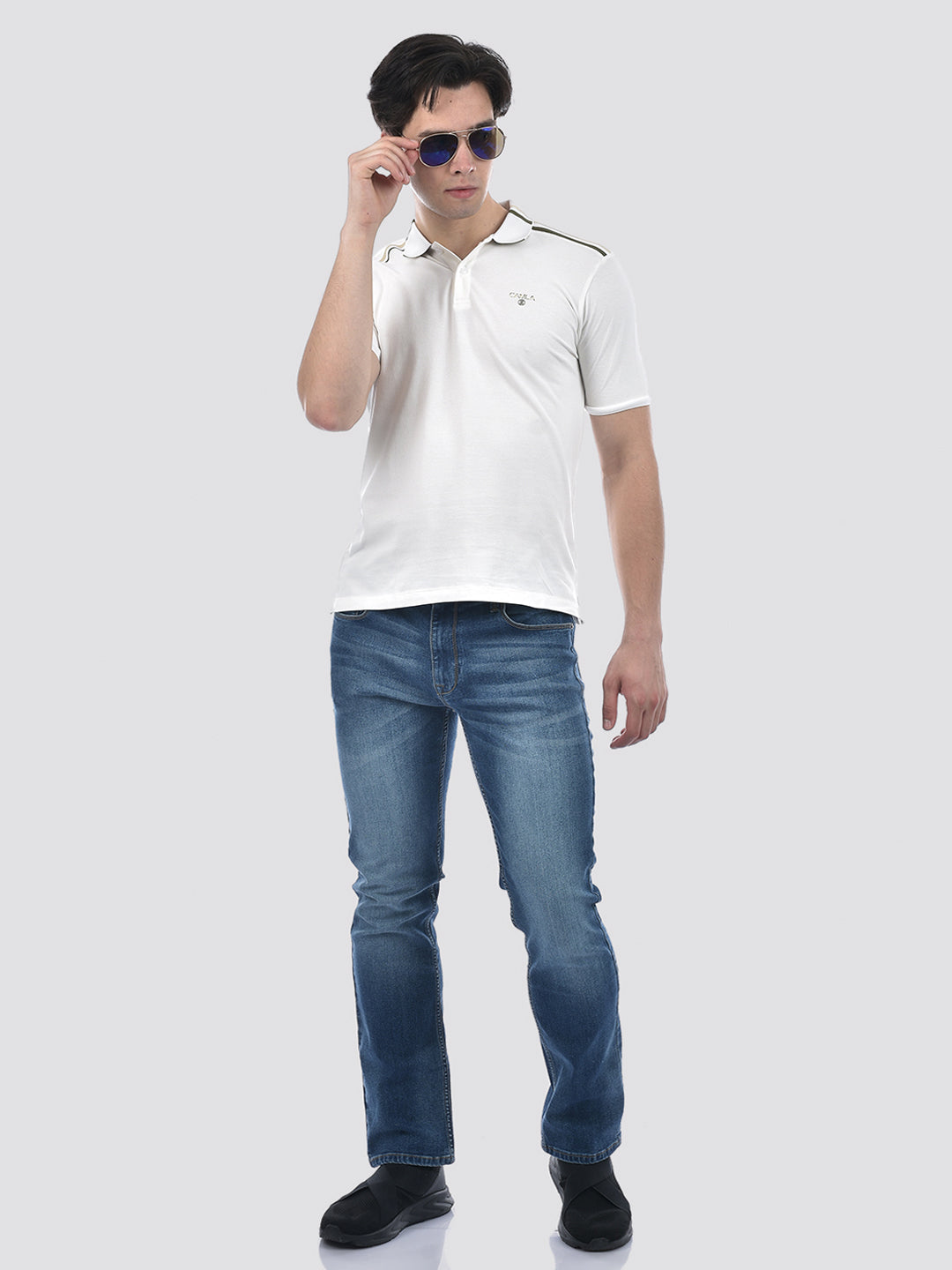 Camla Barcelona Striped Shoulder Cream Polo T-shirt