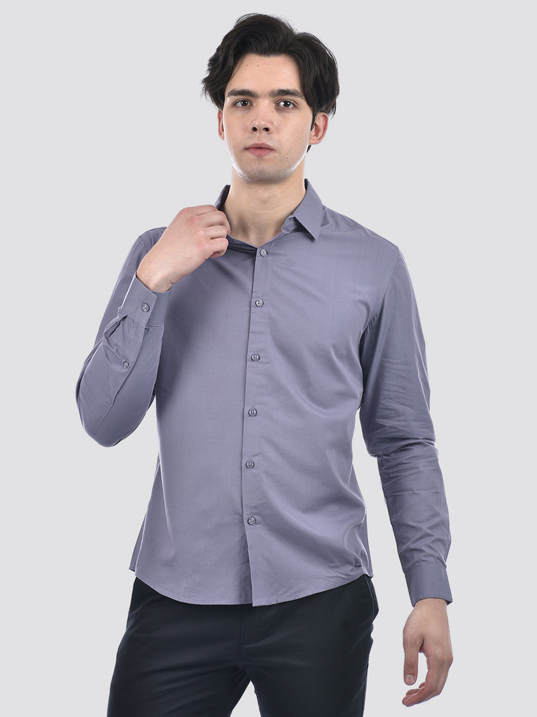 Camla Barcelona Solid Blue Cotton Blend Full Shirt