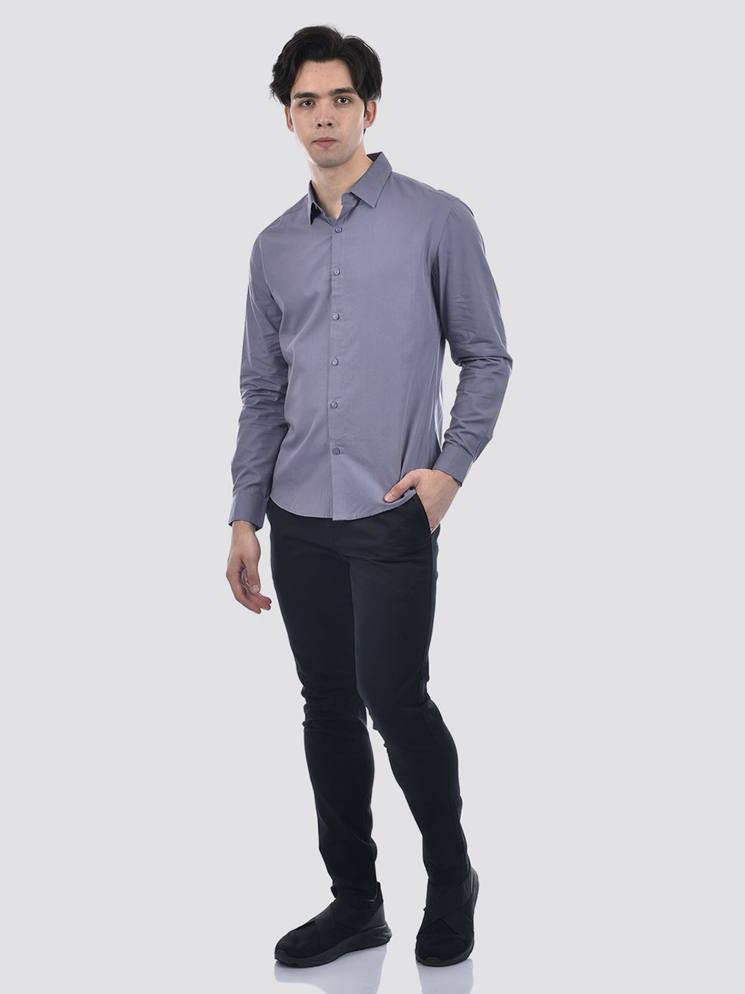 Camla Barcelona Solid Blue Cotton Blend Full Shirt