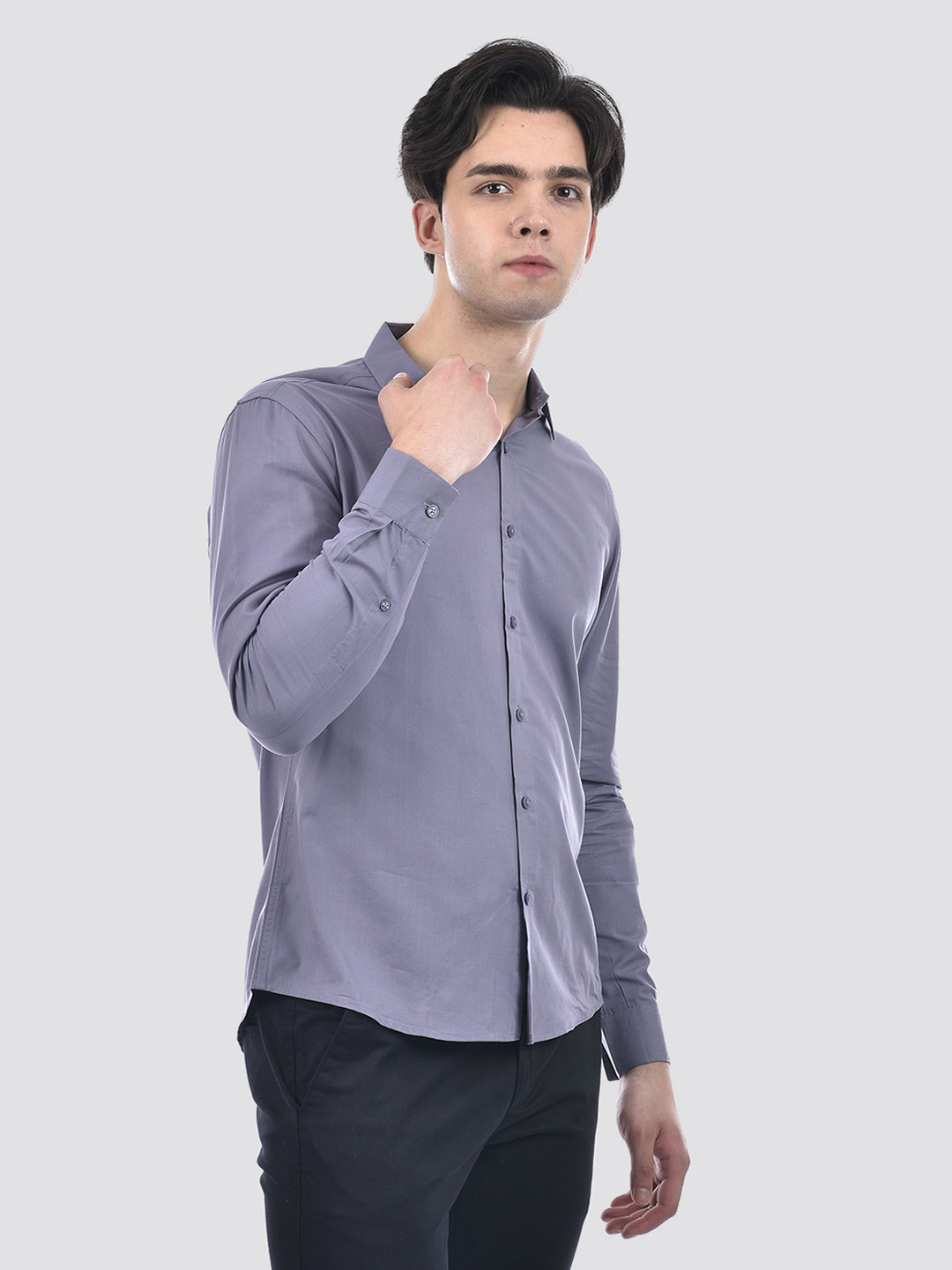 Camla Barcelona Solid Blue Cotton Blend Full Shirt