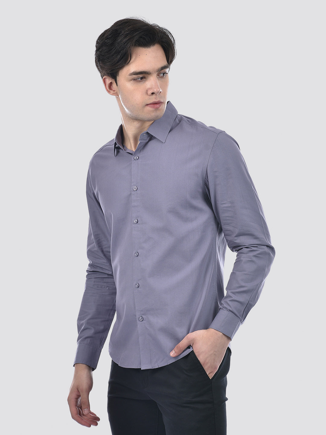 Camla Barcelona Solid Blue Cotton Blend Full Shirt