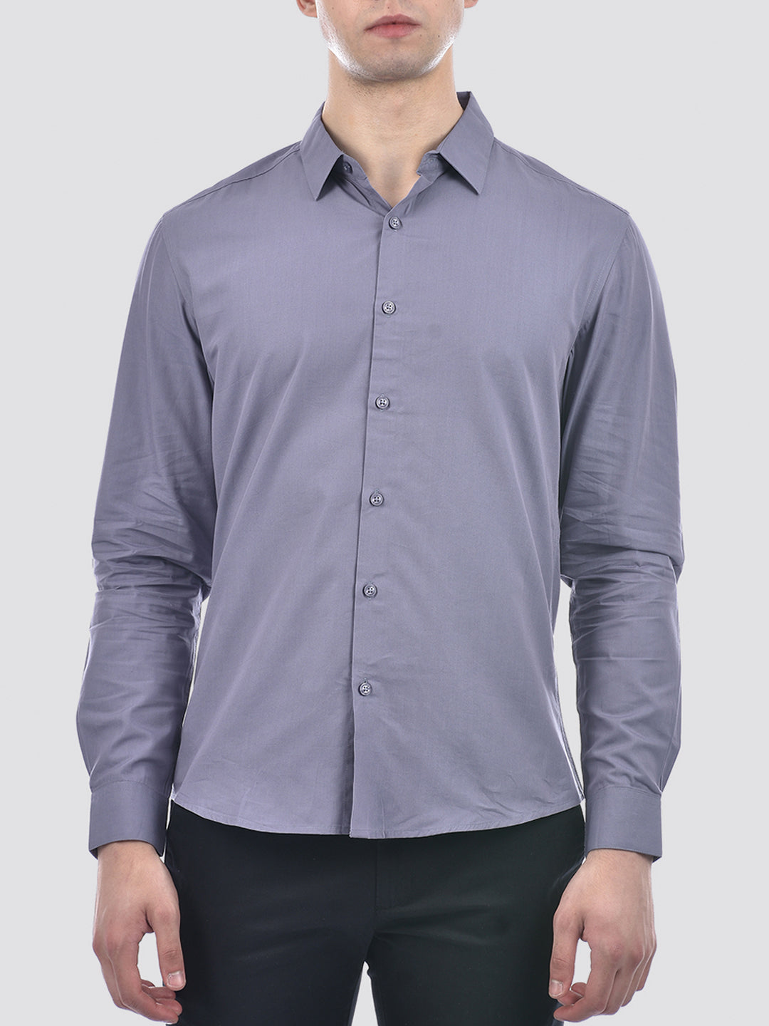 Camla Barcelona Solid Blue Cotton Blend Full Shirt