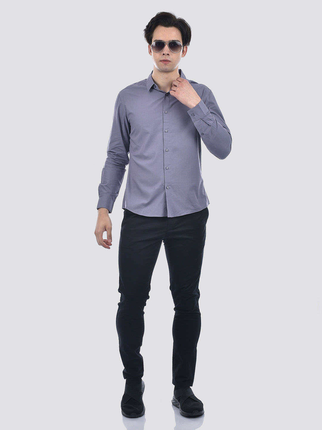 Camla Barcelona Solid Blue Cotton Blend Full Shirt