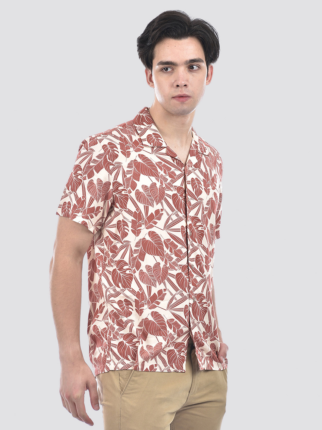Camla Barcelona Botanical Print Warm Brown Rayon Shirt