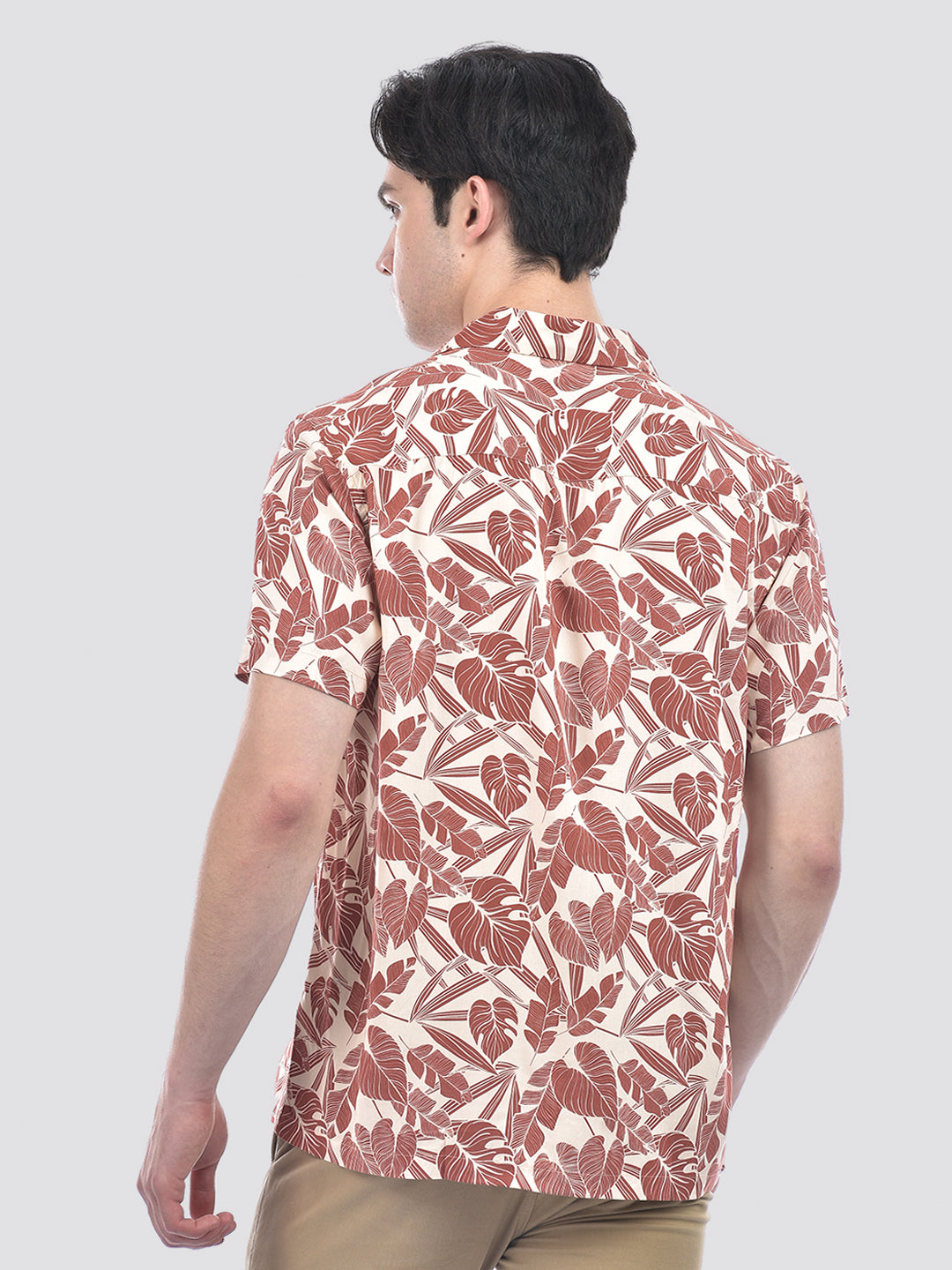 Camla Barcelona Botanical Print Warm Brown Rayon Shirt