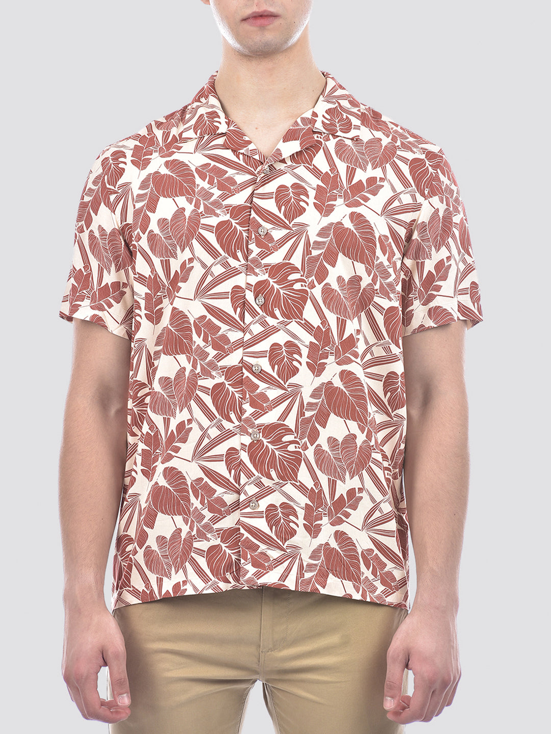 Camla Barcelona Botanical Print Warm Brown Rayon Shirt